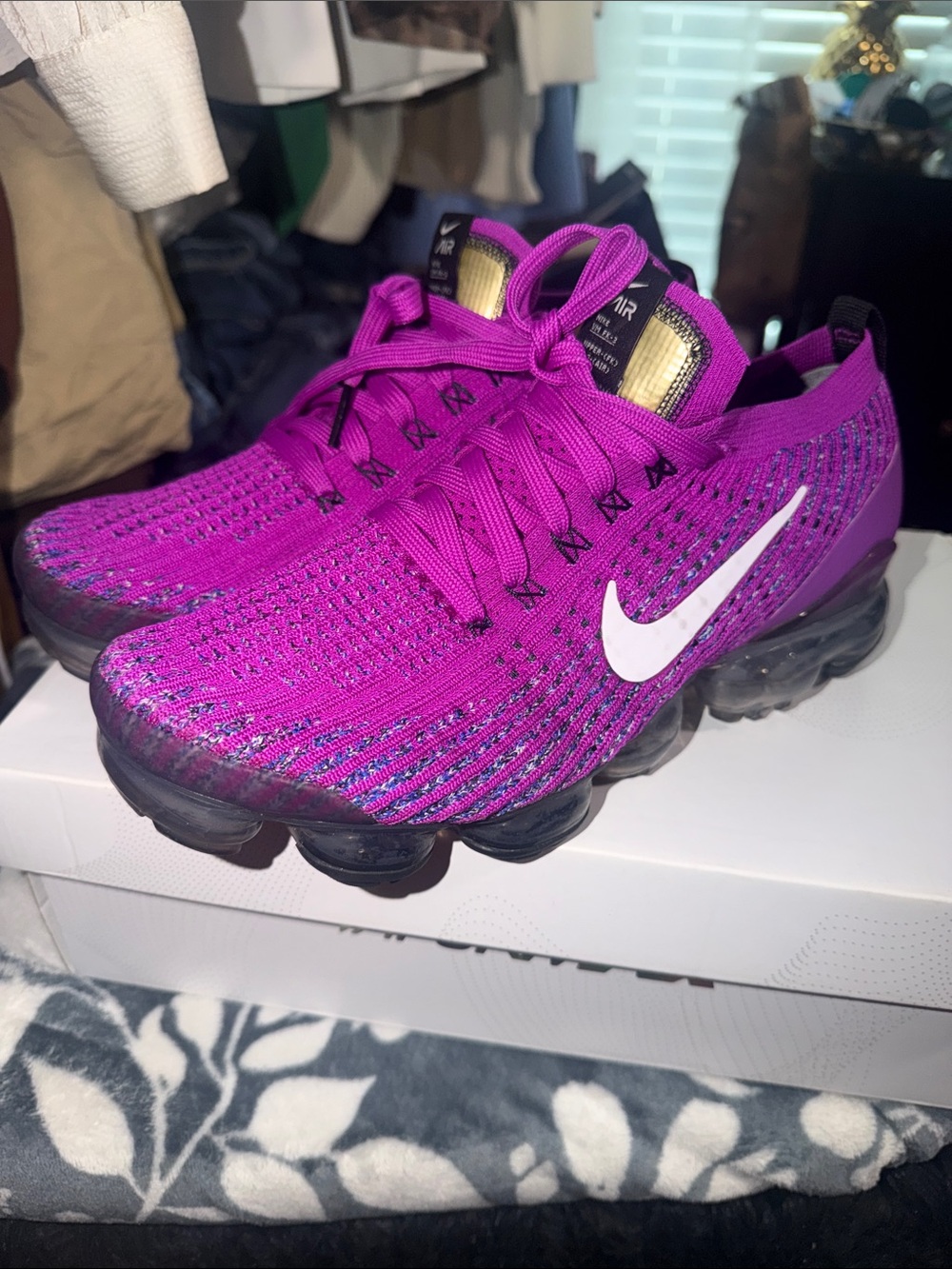 Nike Women's VaporMax Flyknit Sneakers in Magenta with White Swoosh